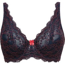 Biustonosz bonprix ciemnoniebiesko-koralowy. Niebieskie biustonosze bonprix, w paski, z koronki. Za 37,99 zł.