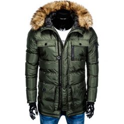 KURTKA MĘSKA ZIMOWA PARKA C355 - KHAKI. Brązowe parki męskie Ombre Clothing, na zimę, m, bez wzorów, z poliesteru, bez kaptura. Za 99,00 zł.