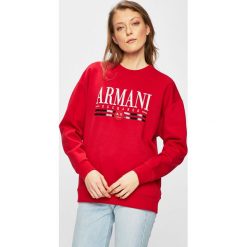 Armani Exchange - Bluza. Białe bluzy damskie marki Armani Exchange, s, z nadrukiem, z elastanu, bez rękawów, bez kaptura. Za 449,90 zł.