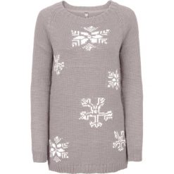 Sweter bonprix jasnoszary melanż. Szare swetry klasyczne damskie marki bonprix, z okrągłym kołnierzem. Za 59,99 zł.