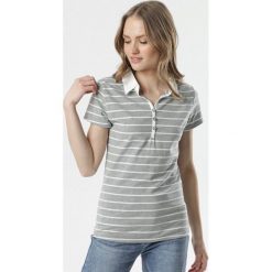 Szary T-shirt Sireiria. Szare koszulki damskie polo Born2be, s, w paski, z krótkim rękawem. Za 39,99 zł.