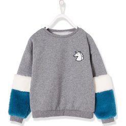 Bluza w kolorze szarym. Szare bluzy niemowlęce Vertbaudet Girls & Co., z aplikacjami, bez rękawów, bez kaptura. W wyprzedaży za 42,95 zł.