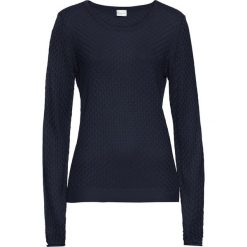 Sweter w ażurowy wzór pointelle bonprix ciemnoniebieski. Niebieskie swetry damskie bonprix, bez wzorów, bez rękawów, bez kaptura. Za 49,99 zł.