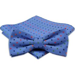 Modna Mucha Męska - Alties - Kolor Niebieski w Kolorowe Grochy MUALTS0233. Niebieskie muszki męskie Alties, na imprezę, w paski, eleganckie. Za 39,00 zł.