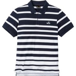 Shirt polo w paski bonprix ciemnoniebiesko-biały w paski. Niebieskie koszulki męskie bonprix, xl, w paski, z bawełny, bez rękawów. Za 79,99 zł.