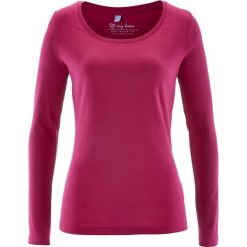 Shirt z okrągłym dekoltem i długim rękawem bonprix jeżynowo-czerwony. Różowe koszulki damskie bonprix, na co dzień, bez wzorów, z bawełny, z okrągłym kołnierzem, z długim rękawem. Za 34,99 zł.