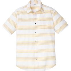 Koszula z krótkim rękawem bonprix biało-żółty szafranowy w paski. Białe koszule męskie bonprix, xl, w paski, bez kołnierzyka, z krótkim rękawem. Za 79,99 zł.