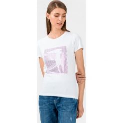 Trussardi Jeans Koszulka Biały. Białe koszulki damskie Trussardi Jeans, m, z nadrukiem, z elastanu, bez kołnierzyka, z krótkim rękawem. Za 223,95 zł.