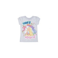 Bluzka dziewczęca gładka, z printem Barbie. Szare t-shirty dziewczęce TXM. Za 14,99 zł.
