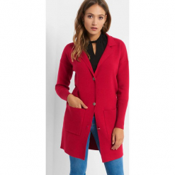 Długi kardigan oversize. Czerwone kardigany damskie Orsay, xs, w jednolite wzory, z dzianiny. Za 139,99 zł.