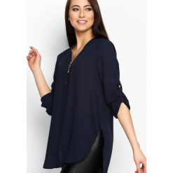 Granatowa Bluzka High-Low. Szare bluzki asymetryczne Born2be, m, z koronki, z dekoltem w serek. Za 49,99 zł.
