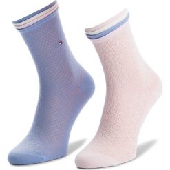 Zestaw 2 par wysokich skarpet damskich TOMMY HILFIGER - 383002001 Lilac Hint 027. Różowe skarpetki damskie z bawełny. Za 49,99 zł.