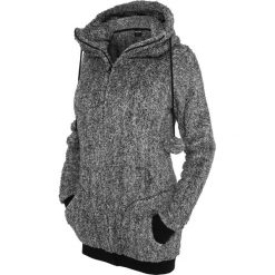 Bluzy damskie: Urban Classics Ladies Melange Teddy Zip Hoodie Bluza z kapturem rozpinana damska czarny/biały