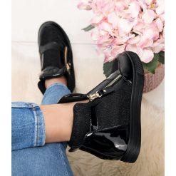 Buty sportowe damskie Underline S-3-0011 Czarne. Czarne koturny damskie Underline, bez obcasa, na koturnie, na zamek. Za 49,00 zł.