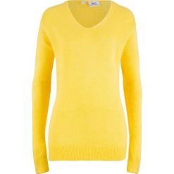 Sweter oversize z rozcięciem bonprix żółty tulipan. Żółte swetry damskie bonprix, bez wzorów, bez rękawów, bez kaptura. Za 54,99 zł.