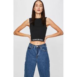Calvin Klein Jeans - Top. Czarne bluzki damskie Calvin Klein Jeans, s, bez wzorów, z elastanu, z okrągłym kołnierzem. W wyprzedaży za 159,90 zł.