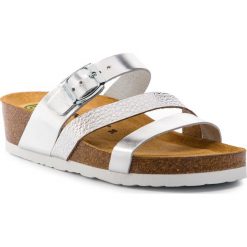 Klapki DR. BRINKMANN - 701275 Silber 92. Szare klapki damskie Dr. Brinkmann, bez wzorów, ze skóry, bez obcasa, na obcasie. W wyprzedaży za 169,00 zł.