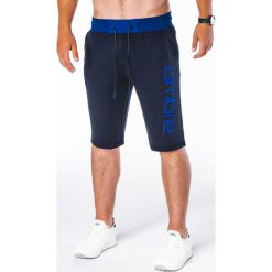 Krótkie spodenki męskie dresowe W050 - granatowe. Niebieskie spodenki i szorty męskie Ombre Clothing, s, bez wzorów, z bawełny, krótkie. Za 29,00 zł.