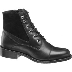 Botki damskie 5th Avenue czarne. Czarne botki damskie 5th Avenue, ze skóry, bez obcasa, na obcasie, na sznurówki. Za 239,90 zł.