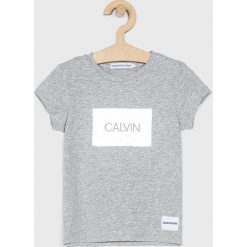 Calvin Klein Jeans - Top dziecięcy 104-176 cm. Szare bluzki dziewczęce Calvin Klein Jeans, z nadrukiem, z elastanu, z okrągłym kołnierzem, z krótkim rękawem, krótkie, bez kaptura. Za 149,90 zł.