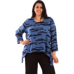 T-shirty damskie: Lniana koszulka w kolorze niebiesko-antracytowym