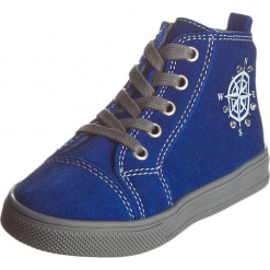 Skórzane sneakersy w kolorze niebieskim. Niebieskie trampki chłopięce Zimowe obuwie dla dzieci, ze skóry, na sznurówki. W wyprzedaży za 147,95 zł.