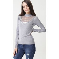 Szary Golf Alarica. Szare swetry damskie Born2be, s, z haftami, z dzianiny, z długim rękawem, długie, bez kaptura. Za 99,99 zł.