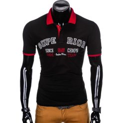Koszulka męska polo z nadrukiem S902 - czarna. Czarne koszulki męskie Ombre Clothing, s, z nadrukiem, bez rękawów. Za 14,99 zł.