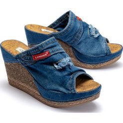 LANQIER 42C264 jeans, klapki damskie. Koturny damskie Lanqier, bez obcasa, na koturnie, bez zapięcia. Za 169,90 zł.