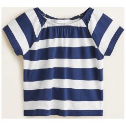 Mango Kids - Top dziecięcy Nautilus 110-164 cm. Niebieskie bluzki dziewczęce Mango Kids, bez wzorów, z bawełny, bez kołnierzyka, z krótkim rękawem, krótkie, bez kaptura. Za 29,90 zł.