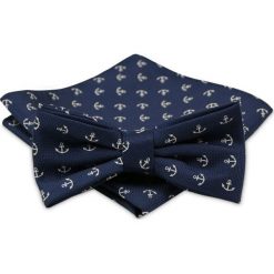 Modna Mucha Męska - Alties - Morski Granat, Wzór w Kotwice MUALTS0255. Niebieskie muszki męskie Alties, na imprezę, w paski, eleganckie. Za 40,00 zł.