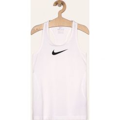 Nike Kids - Top dziecięcy. Białe bluzki dziewczęce Nike Kids, z nadrukiem, z dzianiny, bez kołnierzyka, bez rękawów, bez kaptura. Za 79,90 zł.