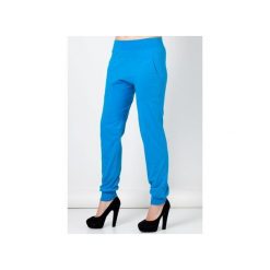Niebieskie spodnie damskie z obniżonym krokiem. Niebieskie spodnie damskie Blue eye pop, s, z gumy, z obniżonym stanem. Za 120,00 zł.