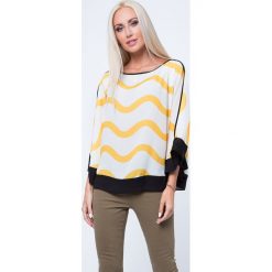 Bluzka we wzory oversize kremowo-żółta MP28393. Żółte bluzki damskie Fasardi, s, bez wzorów, bez kołnierzyka, bez rękawów. Za 39,00 zł.