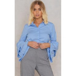 Koszule damskie: Trendyol Koszula z szerokim rękawem z perełkami – Blue