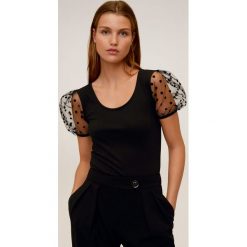 Mango - Top Plumi. Czarne bluzki damskie Mango, m, bez wzorów, z elastanu, z okrągłym kołnierzem. Za 79,90 zł.
