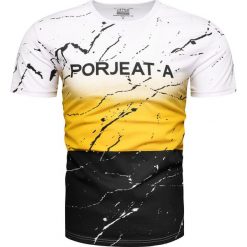 Koszulka męska t-shirt biało-żółty Recea. Żółte koszulki męskie Recea, xl, bez wzorów, z bawełny, bez kołnierzyka. Za 24,99 zł.