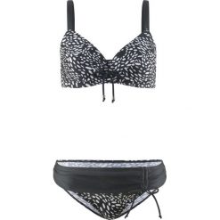 Bikini na fiszbinach "minimizer" (2 części) bonprix czarno-biały. Czarne stroje kąpielowe damskie bonprix, bez wzorów. Za 89,99 zł.