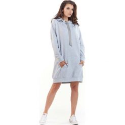 Szara Długa Bluza Kangurka z Kapturem w Sportowym Stylu. Szare bluzy damskie z kapturem Molly.pl, uniwersalny, bez wzorów, z długim rękawem, długie. Za 129,90 zł.