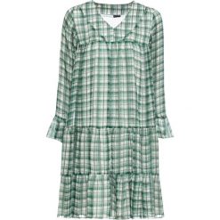 Sukienka bonprix zielono-biały w kratę. Zielone sukienki damskie bonprix, bez wzorów, z dekoltem w serek, bez rękawów. Za 84,99 zł.