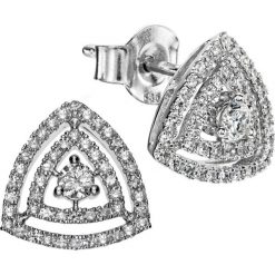 Kolczyki damskie: RABAT Białe Złoto Kolczyki – złoto białe 585, Diament 0,12ct…