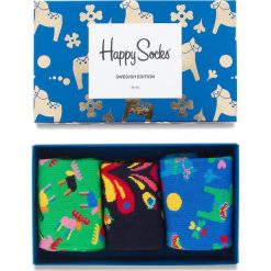 Zestaw 3 par wysokich skarpet unisex HAPPY SOCKS - XSWE08-6000 Kolorowy. Niebieskie skarpetki damskie Happy Socks, bez wzorów, z elastanu. Za 99,90 zł.