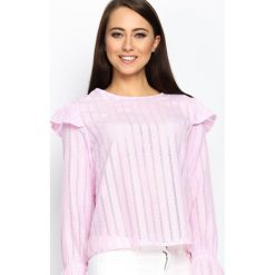 Różowa Bluzka Lace Back. Różowe bluzki damskie Born2be, s, bez wzorów, z koronki, z falbankami, z długim rękawem. Za 69,99 zł.