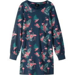 Sukienka dziewczęca shirtowa, długi rękaw bonprix ciemnoniebieski. Niebieskie sukienki dziewczęce marki bonprix, z nadrukiem, z bawełny, eleganckie, z długim rękawem, długie, maxi. Za 39,99 zł.