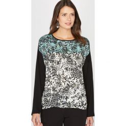 Koszulka z dwóch rodzajów materiału z nadrukiem. Szare t-shirty damskie Anne weyburn, z nadrukiem, z elastanu, z okrągłym kołnierzem. Za 105,00 zł.