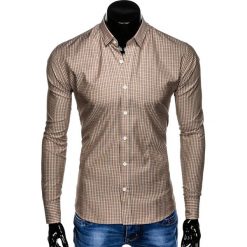 KOSZULA MĘSKA W KRATĘ Z DŁUGIM RĘKAWEM K437 - BEŻOWA. Brązowe koszule męskie marki Ombre Clothing, s, z bawełny, z długim rękawem. Za 59,00 zł.