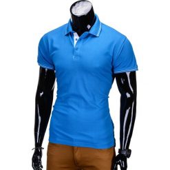 KOSZULKA MĘSKA POLO BEZ NADRUKU S666 - NIEBIESKA. Niebieskie koszulki polo męskie marki Ombre Clothing, s, z nadrukiem, z bawełny. Za 39,00 zł.