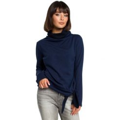 Granatowa Elegancka Bluza z Wysokim Kołnierzem. Niebieskie bluzy sportowe damskie marki Molly.pl, s, z długim rękawem, długie. Za 124,90 zł.