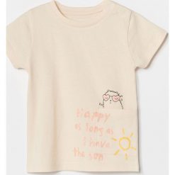 Bawełniany t-shirt z kieszonką - Beżowy. Brązowe t-shirty damskie Reserved, bez wzorów, z bawełny, bez kołnierzyka. W wyprzedaży za 9,99 zł.