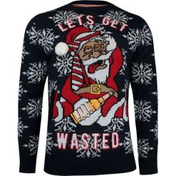 Granatowy Świąteczny Sweter ze Zmęczonym Świętym Mikołajem, Śmieszny, Pompony -Brave Soul- Męski SWBRSAW19WASTEDnavy. Niebieskie swetry męskie m, wizytowe. Za 119,00 zł.